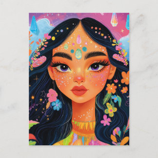 Cartão Postal Garota Encantada com Flores Postcruzando