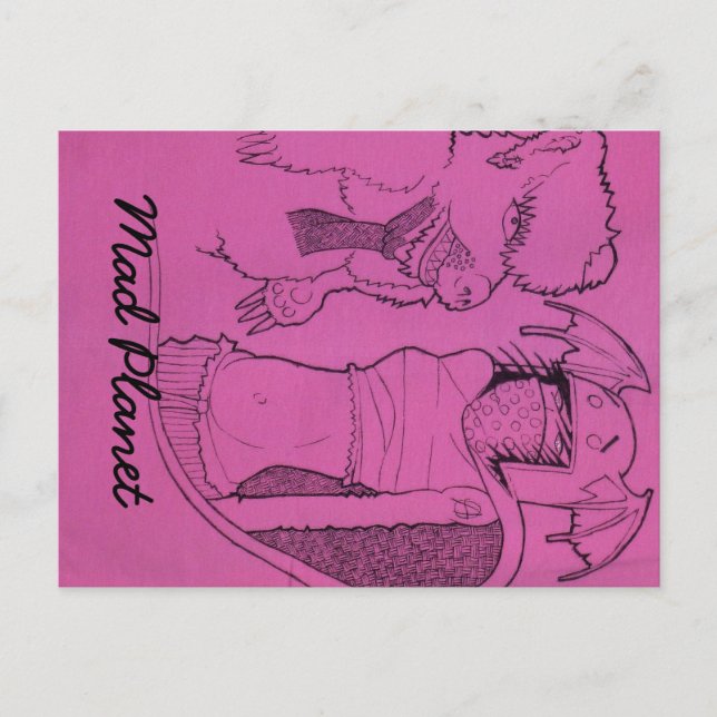 Cartão Postal Garota Fantasma Rosa e Urso Zangado (Frente)