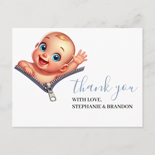 Cartão Postal Garota Fazendo Chá de fraldas Branco Obrigado (Frente)