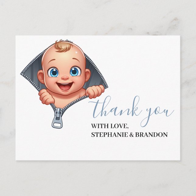 Cartão Postal Garota Fazendo Chá de fraldas Branco Obrigado (Frente)