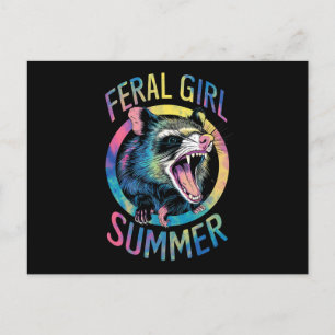 Cartão Postal Garota Feral Verão Gambá Tie Dye Mapache