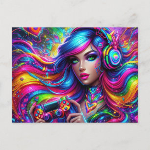 Cartão Postal Garota gamer colorida fofa