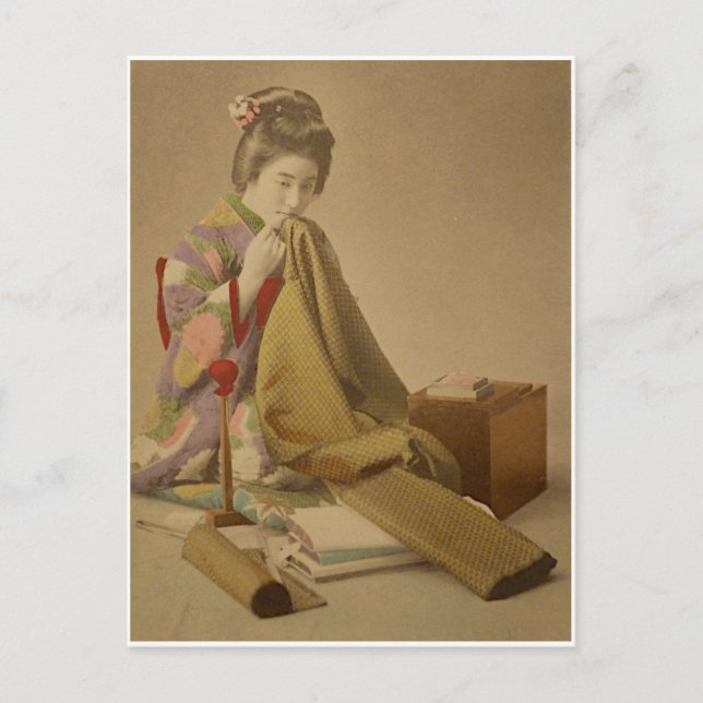 Cartão Postal Garota Geisha do JAPÃO em Kimono ca1920 antiga (Frente)