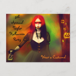 Cartão Postal Garota Gótica Assustadora no Festa de Halloween