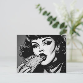 Cartão Postal Garota Gótica dos Anos 50 com Estilo Gráfico BW Co
