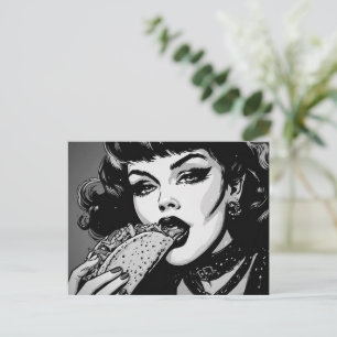Cartão Postal Garota Gótica dos Anos 50 com Estilo Gráfico BW Co