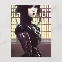 Cartão Postal Garota Gótica Vapor Diferentes Olhos Coloridos