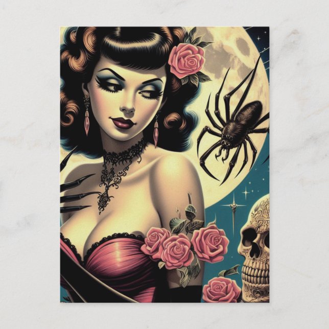 Cartão Postal Garota Gótica Vintage Fofo (Frente)