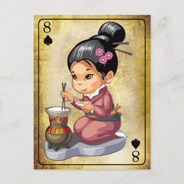 Cartão Postal Garota japonesa no arroz cozinhar quimono (Frente)