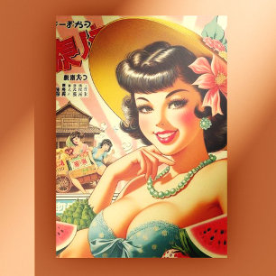 Cartão Postal Garota japonesa retrô-branca