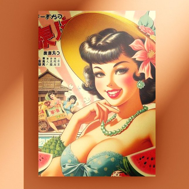 Cartão Postal Garota japonesa retrô-branca (Criador carregado)