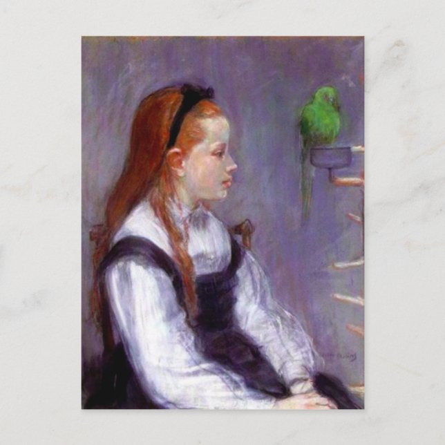 Cartão Postal Garota jovem com papagaio, Berthe Morisot. (Frente)