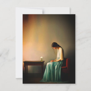 Cartão Postal Garota Minimalista com Arte de Parede de Flor – Em