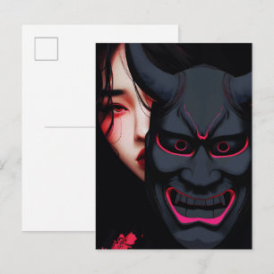 Cartão Postal Garota Misteriosa com Máscara Oni Horror Japonês S