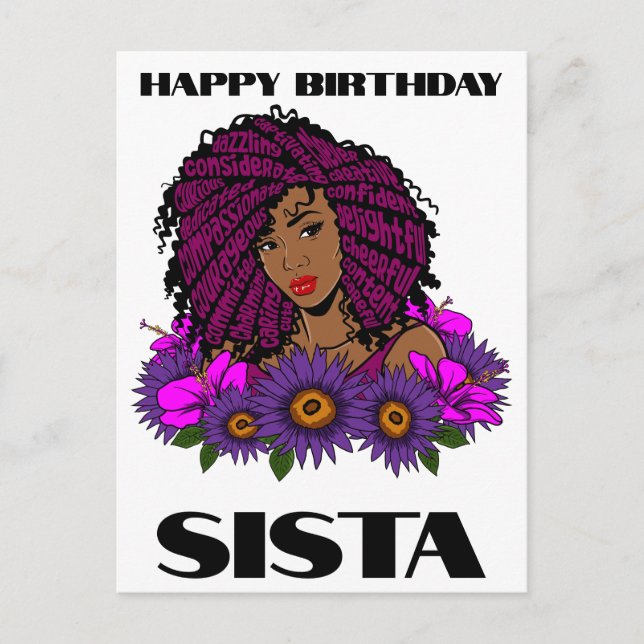 Cartão Postal Garota Negra Magia Aniversário Sista Melanin Mulhe (Frente)
