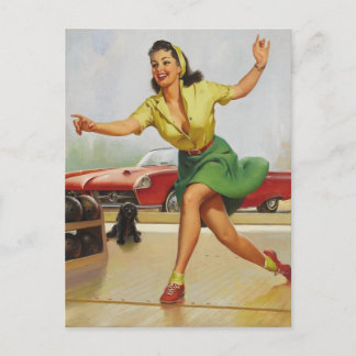 Cartão Postal Garota Pin Up de Boliche