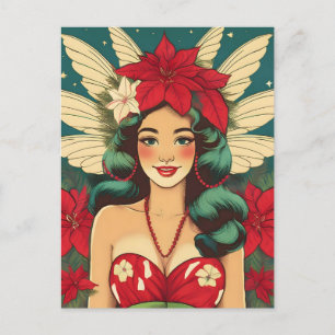 Cartão Postal Garota Pin-Up de Natal Tropical dos Anos 50 Retrô