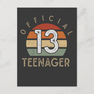 Cartão Postal Garota Retro Menino Aniversário de 13 Anos Oficial