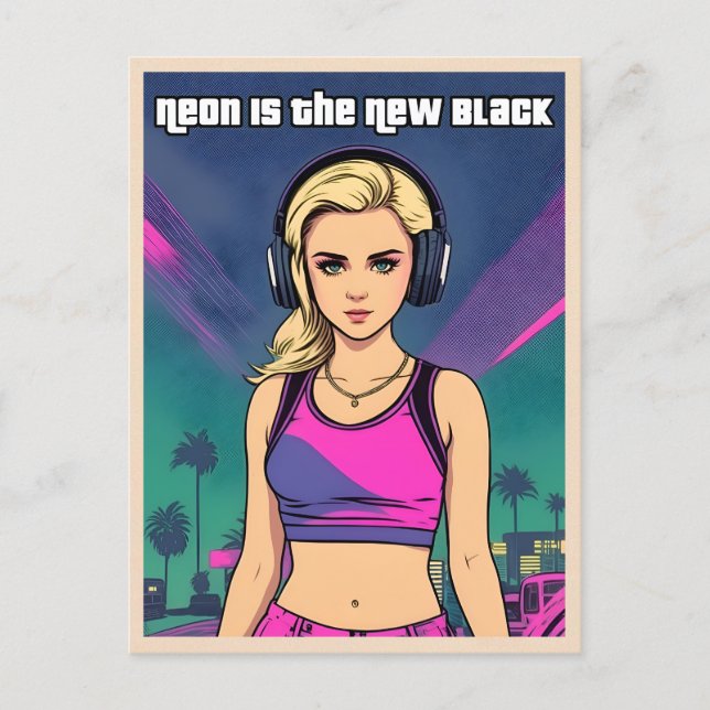 Cartão Postal Garota Retro Neon Nostálgica Lo-Fi Vaporwave dos A (Frente)