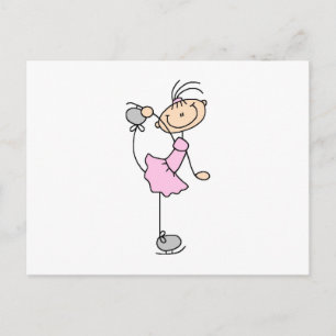 Cartão Postal Garota Rosa Figura de Palito Patinadora no Gelo