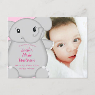 Cartão Postal Garota Safari Rosa-Chá de fraldas-Elefante