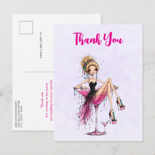 Cartão Postal Garota Simpática e Sedutora em um Copo de Martini