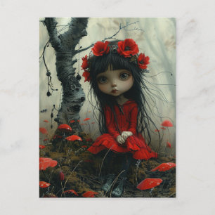 Cartão Postal Garota Triste Adorável em Floresta Poppy