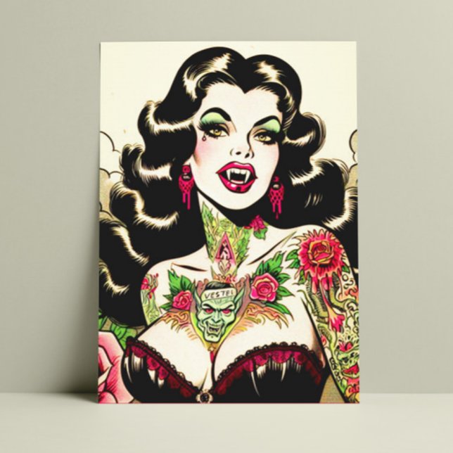 Cartão Postal Garota Vampira de Tatuagem Quente (Criador carregado)