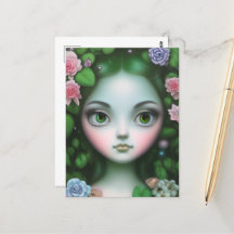 Garota Verde Folhas e Flores