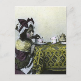 Cartão Postal Garota Vitoriana do Tea Time Vintage Lanterna Mági