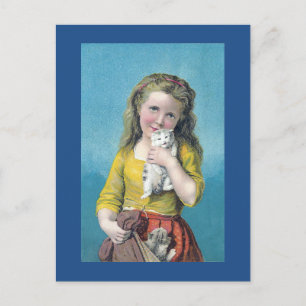Cartão Postal Garota Vitoriana e Gatinhos