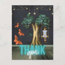 Cartão Postal Garota Whimsical Em Swing Surreal Obrigado