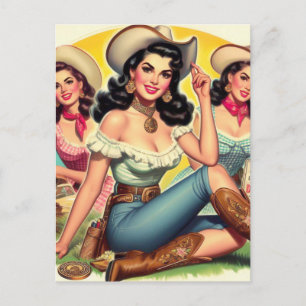 Cartão Postal Garotas Country Vintage
