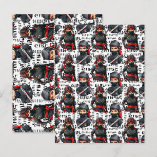 Cartão Postal Garotas Ninja Anime Com Design De Padrão De Texto