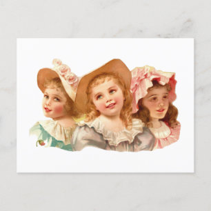 Cartão Postal Garotas Vintage Fofo Retrô