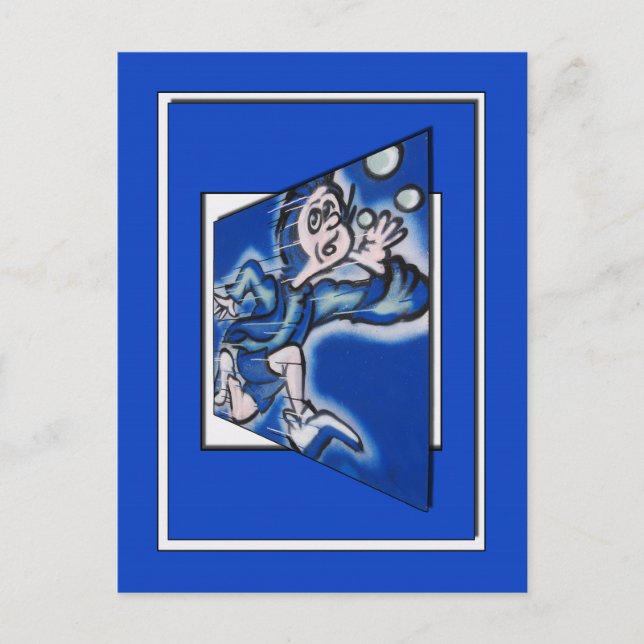 Cartão Postal garoto azul correndo' (quadro vert) (Frente)