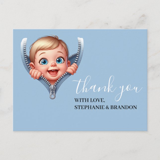 Cartão Postal Garoto Bebê Fazendo Chá de fraldas Obrigado (Frente)