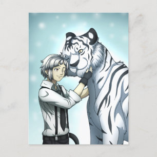 Cartão Postal Garoto com Tigre Branco