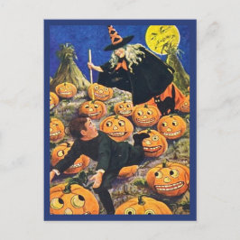 Cartão Postal Garoto Correndo de Bruxa - Vintage Halloween