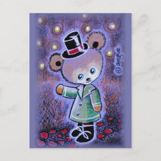Cartão Postal Garoto Teddy Bear Em Top Hat