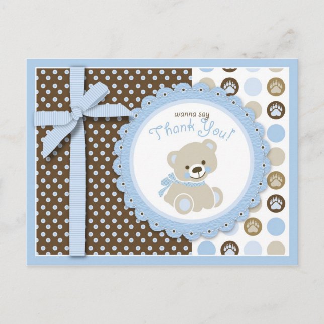 Cartão Postal Garoto Teddy Bear Obrigado Cartão-Postal (Frente)