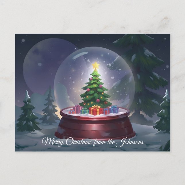 Cartão Postal Garrafa de Neve da Árvore de Natal (Frente)