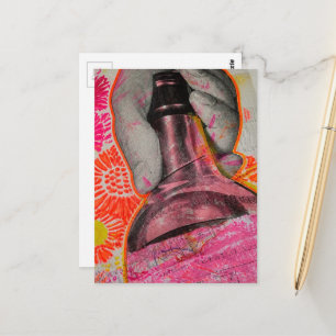 Cartão Postal Garrafa de Uísque Colorida Colagem Mídia Mista Art