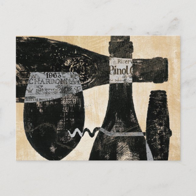 Cartão Postal Garrafa de vinho e vidro (Frente)