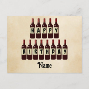 Cartão Postal Garrafa de Vinho Tinto Personalizada Feliz Anivers