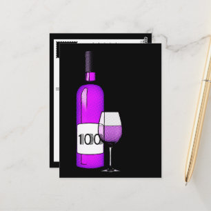 Cartão Postal garrafa e copo de vinho tom de cinza do 100º anive