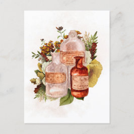 Cartão Postal Garrafa Vintage de Halloween Flores de Outono