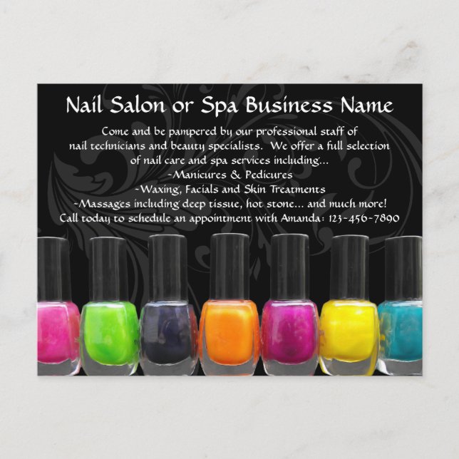 Cartão Postal Garrafas Poloneses Coloridas, Salão-unhas (Frente)