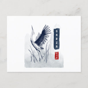 Cartão Postal GARZA estilo japonês sumi-e
