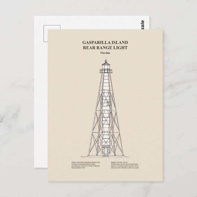 Cartão Postal Gasparilla Island Rear Range Light - Florida - SBD (Frente/Verso)
